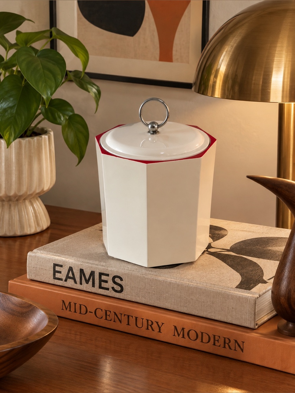 MCM Vintage Nylon Ice Bucket with Red Trim and Silver Handle
